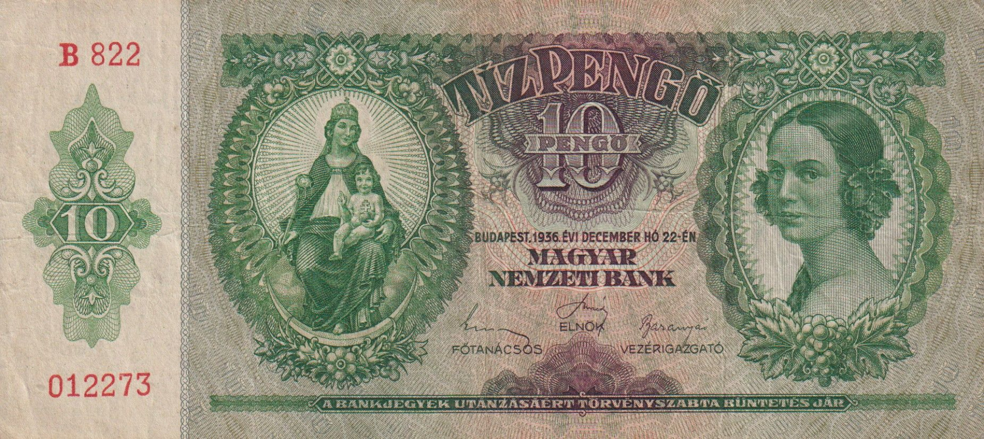 10 Pengő 1936. B 822