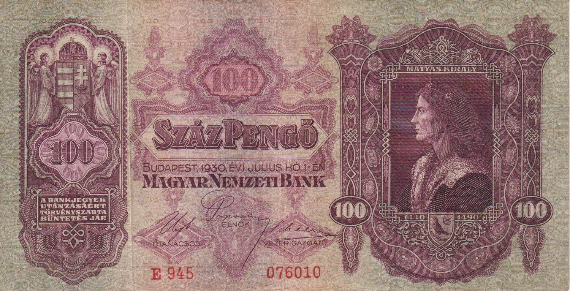 100 Pengő 1930. E 945