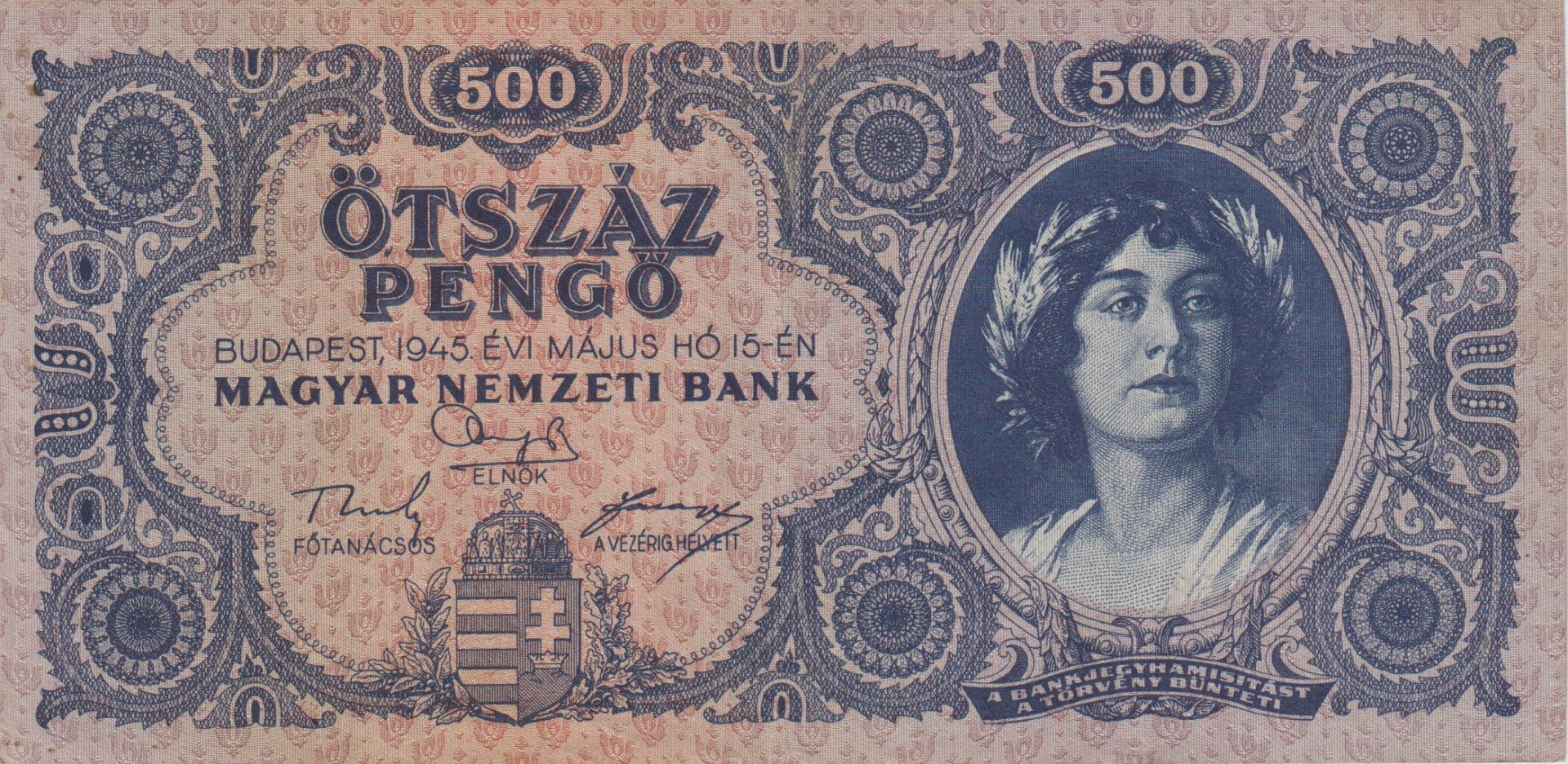 500 Pengő 1945. K 008 hibás "P" betű