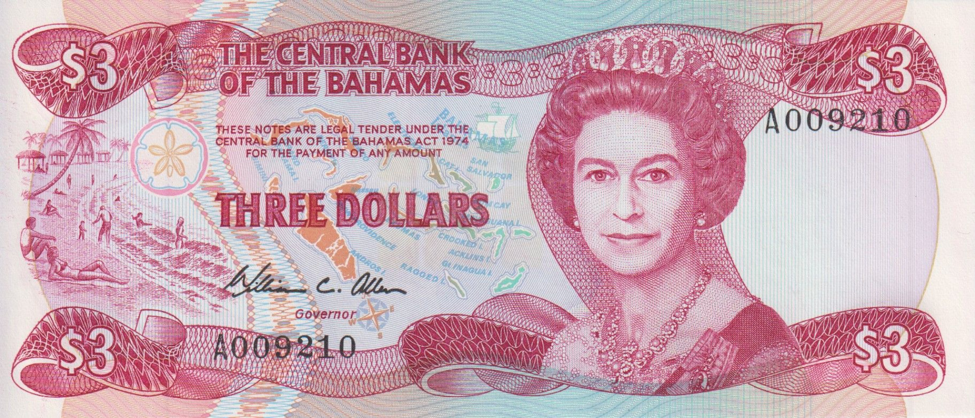 Bahama 3 dollár 1974.