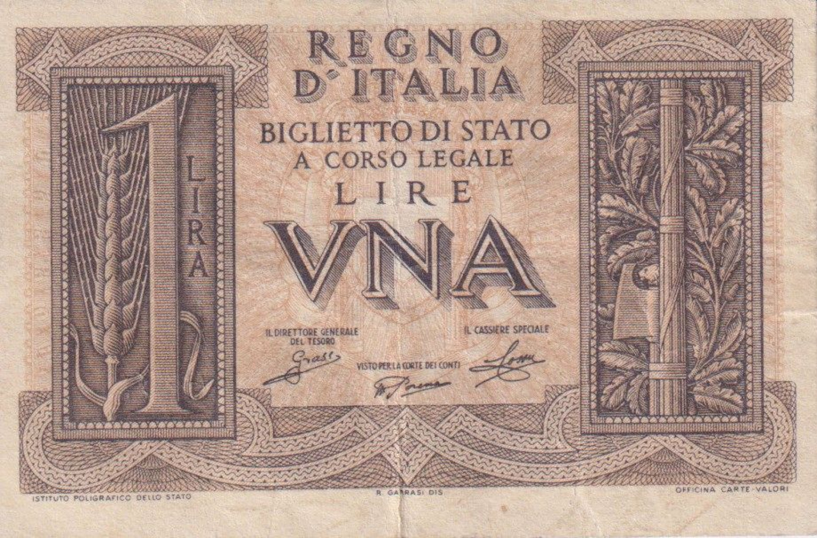 Olaszország 1 lira 1939.