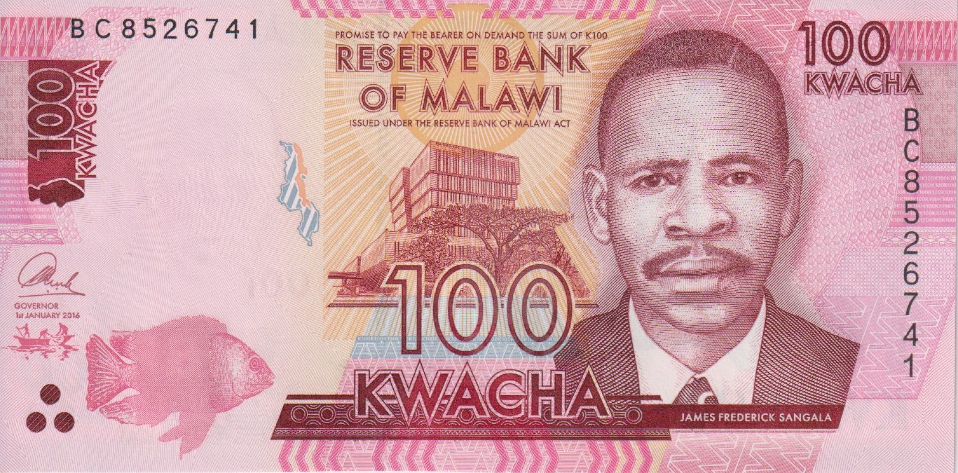 Malawi 100 kwacha 2016.