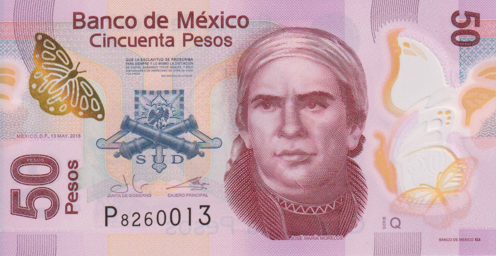 Mexikó 50 pesos 2015. polimer