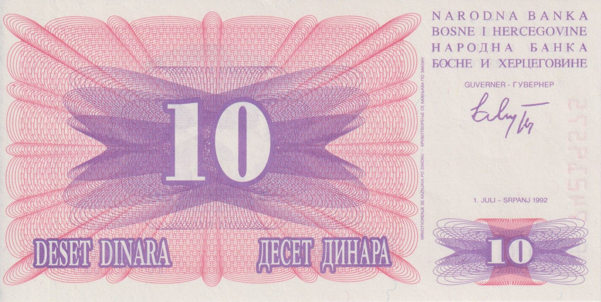 Bosznia-Hercegovina 10 dinár 1992.