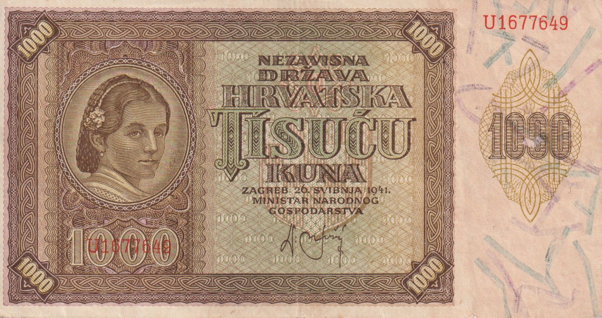 Horvátország 1000 kuna 1941.