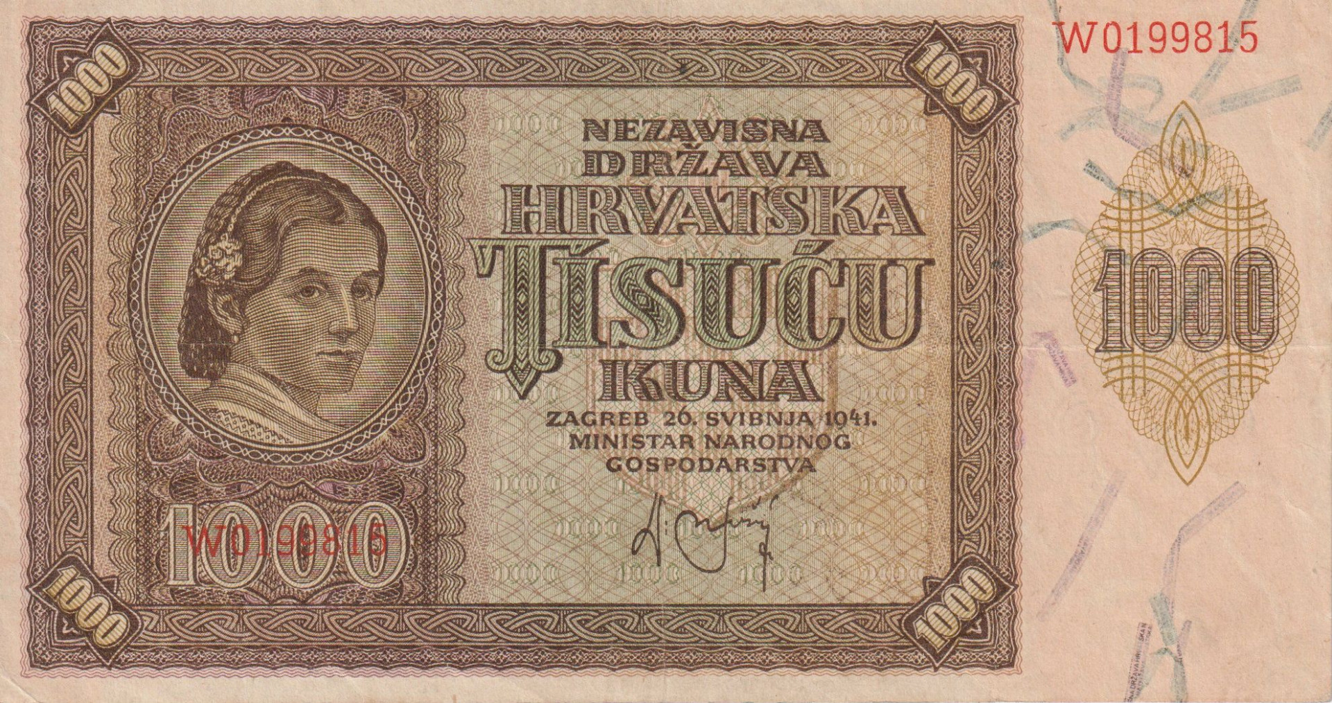 Horvátország 1000 kuna 1941.