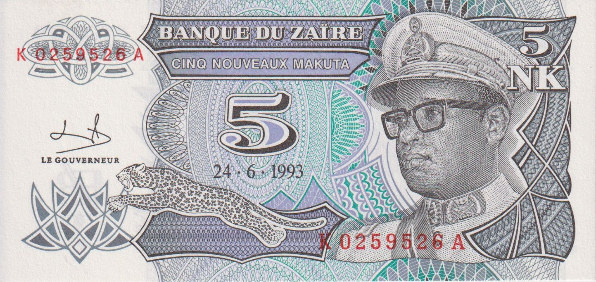 Zaire 5 likuta 1993.
