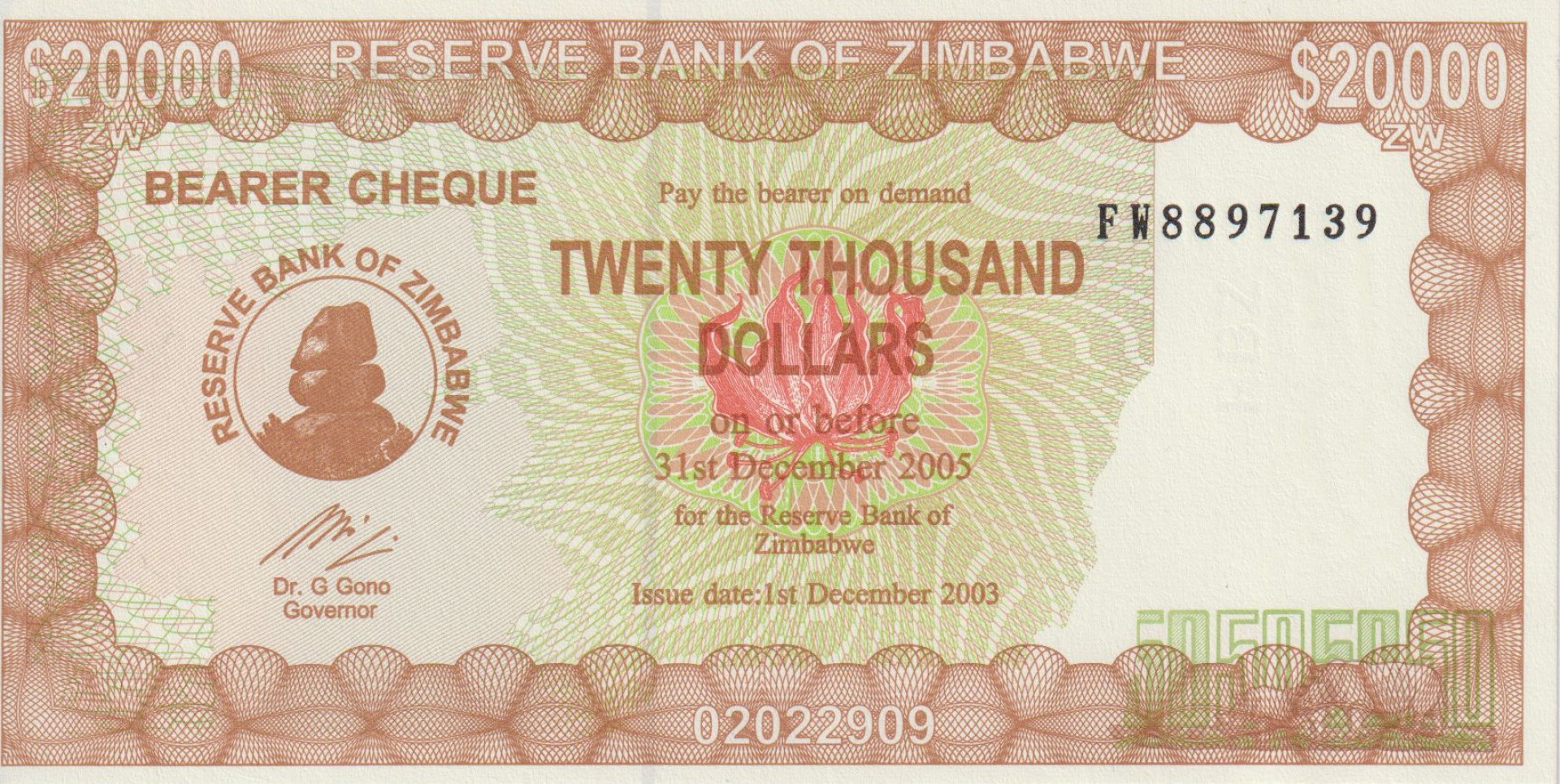Zimbabwe 20.000 dollár 2003.