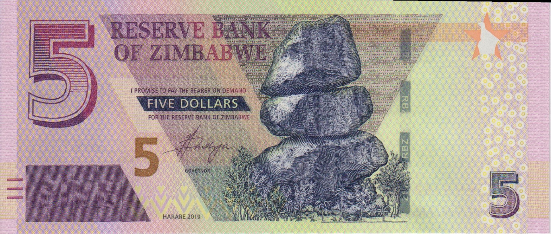 Zimbabwe 5 dollár 2019.