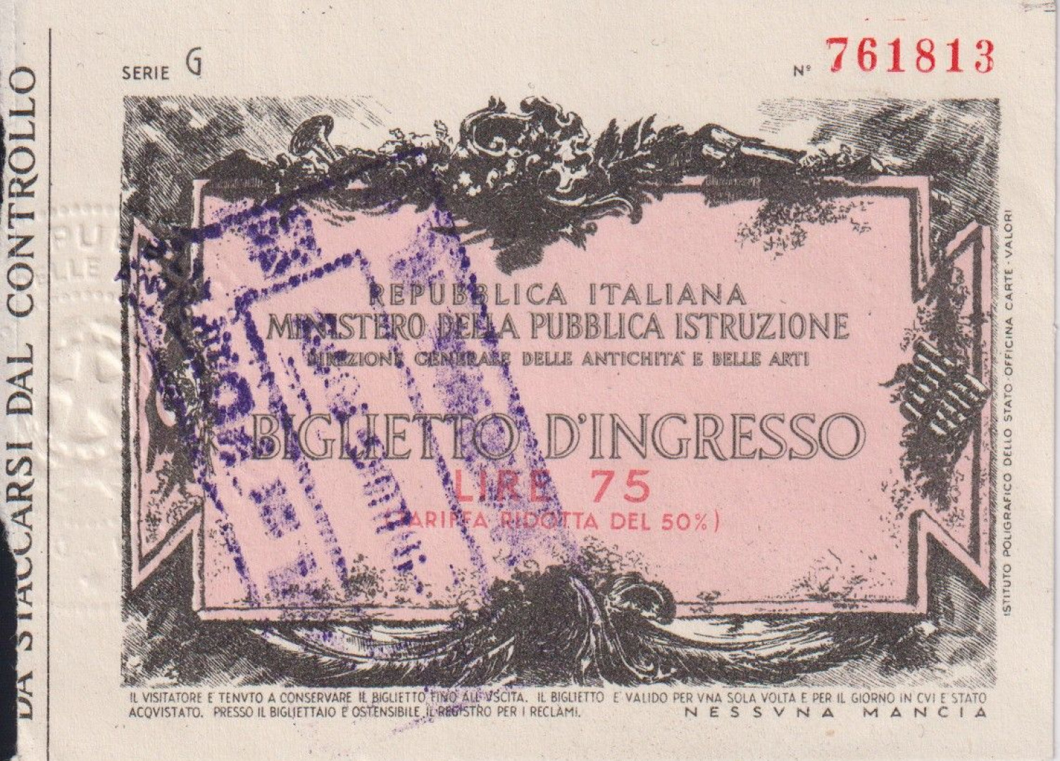 Olaszország 75 Biglietto D'Igresso