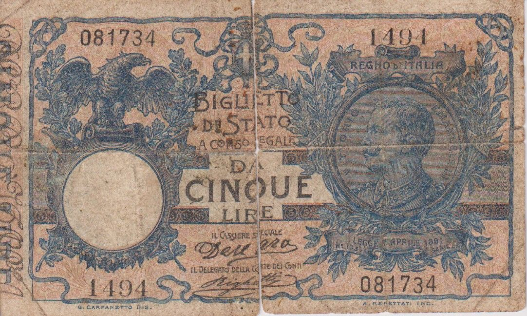 Olaszország 5 lira 1918. P 23