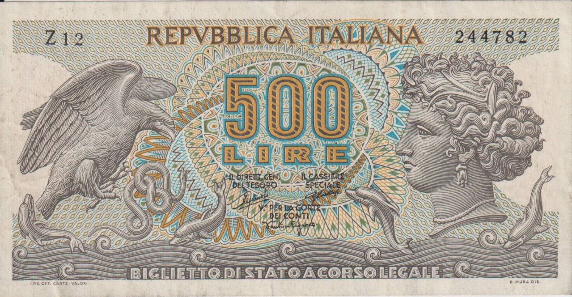 Olaszország 500 lira 1966.  P 93a
