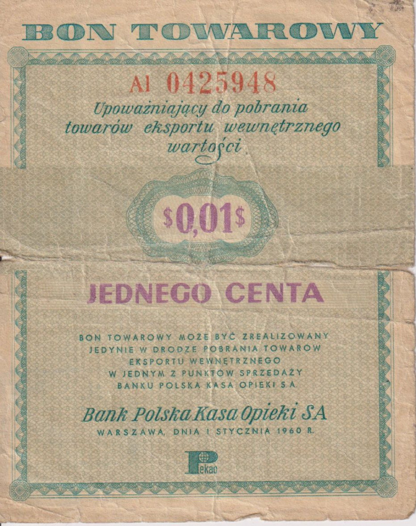 Lengyelország 0,01 Bon Towarowy 1960.