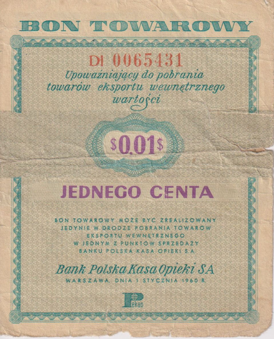 Lengyelország 0,01 Bon Towarowy 1960.