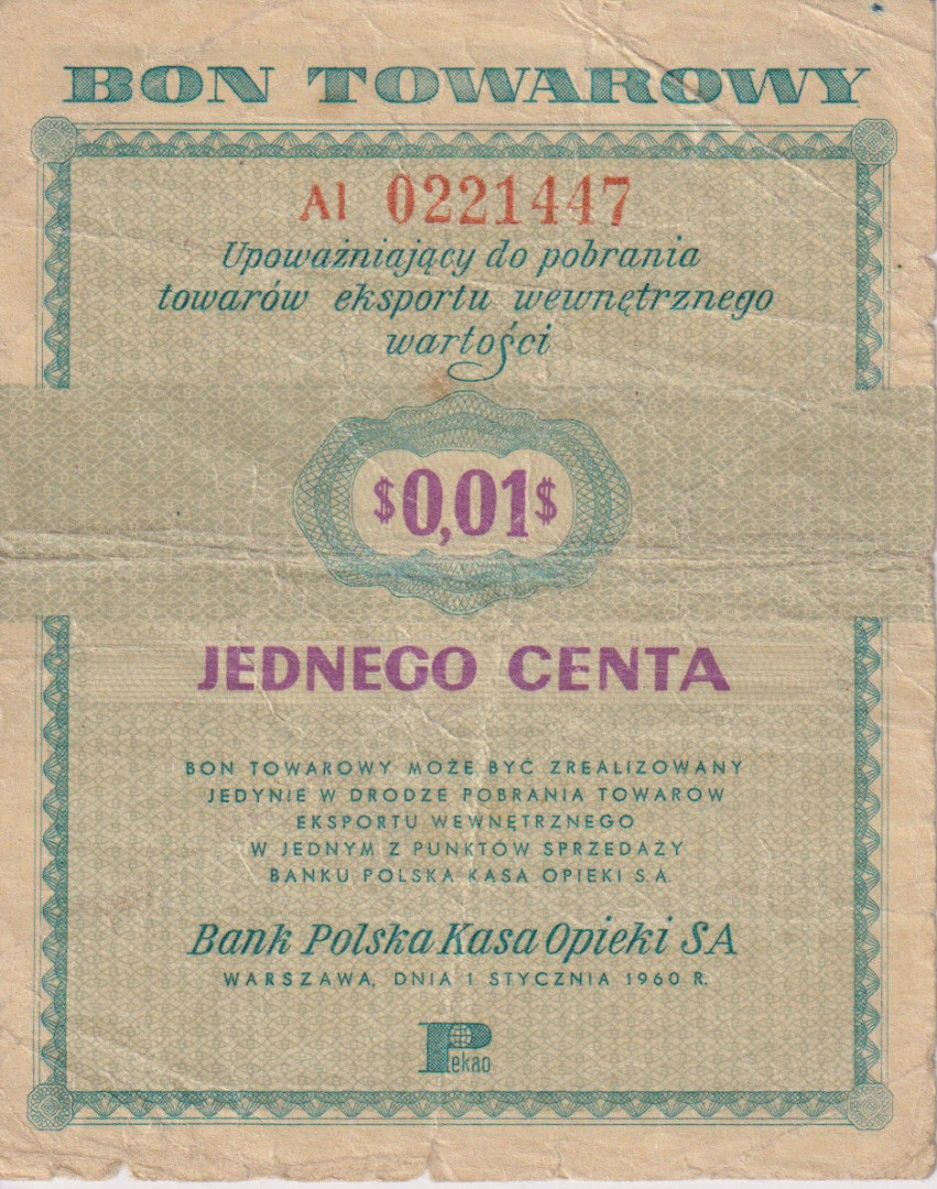 Lengyelország 0,01 Bon Towarowy 1960.