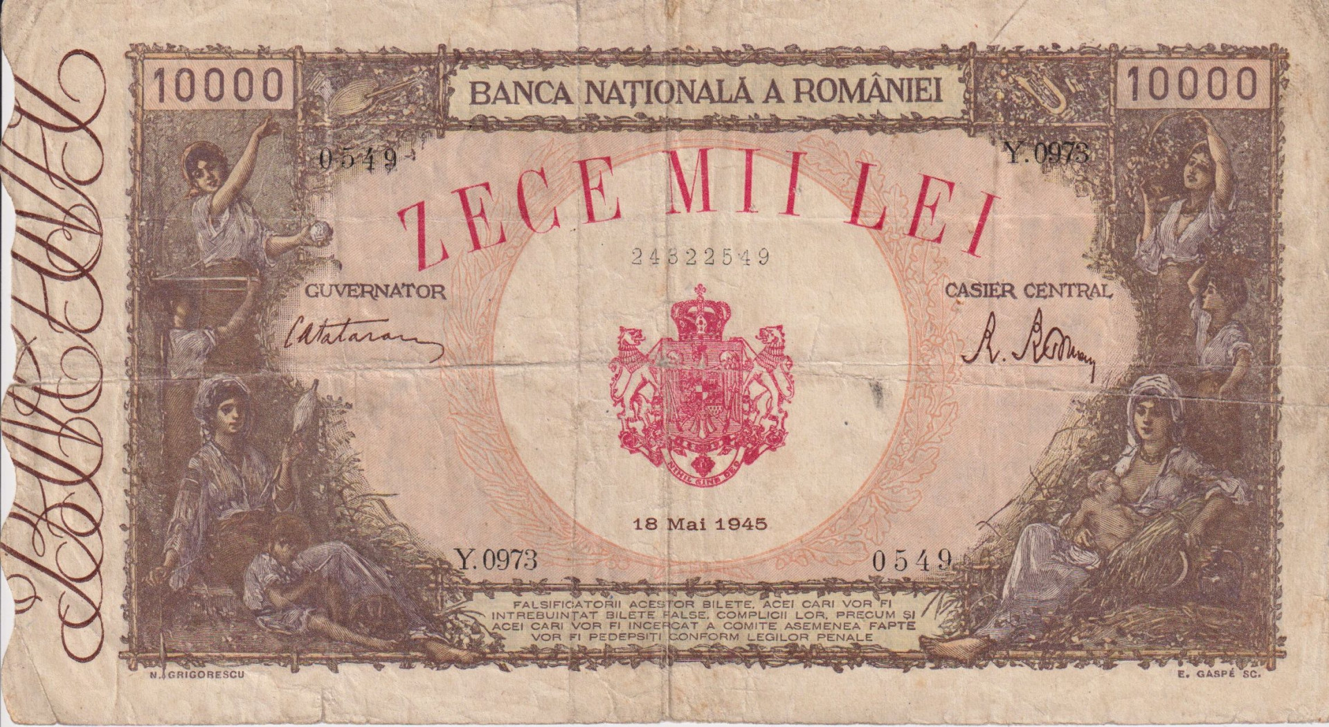 Románia 10.000 lei 1945.   P 57