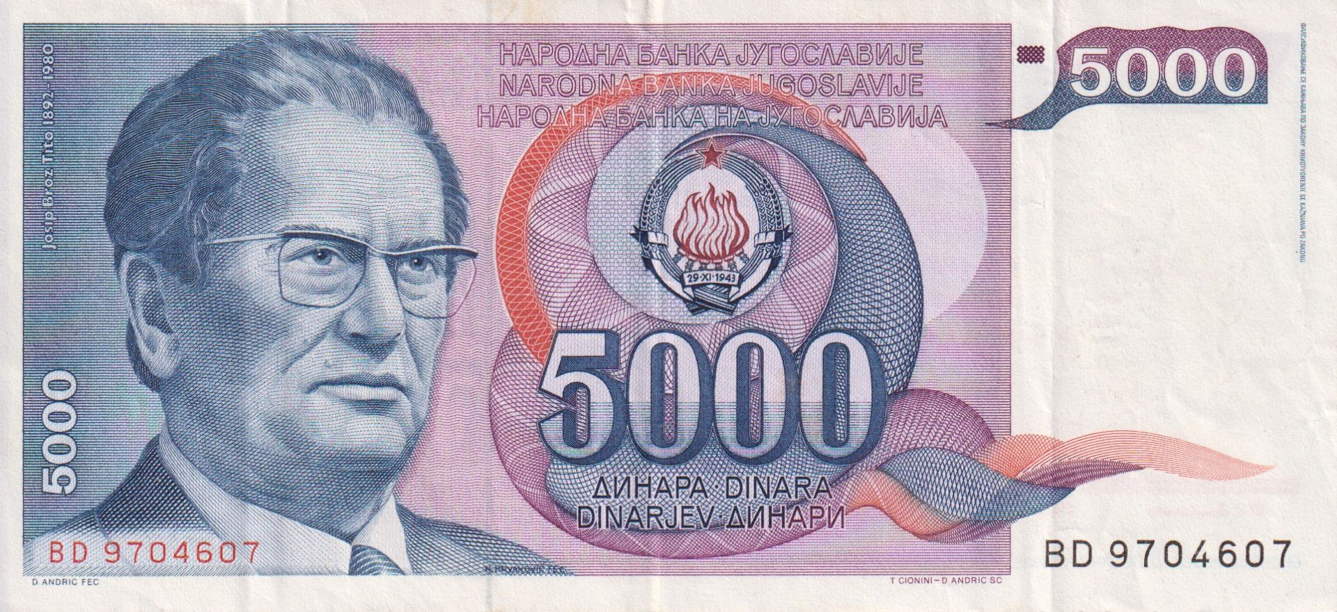 Jugoszlávia 5000 dinár 1985.   P 93