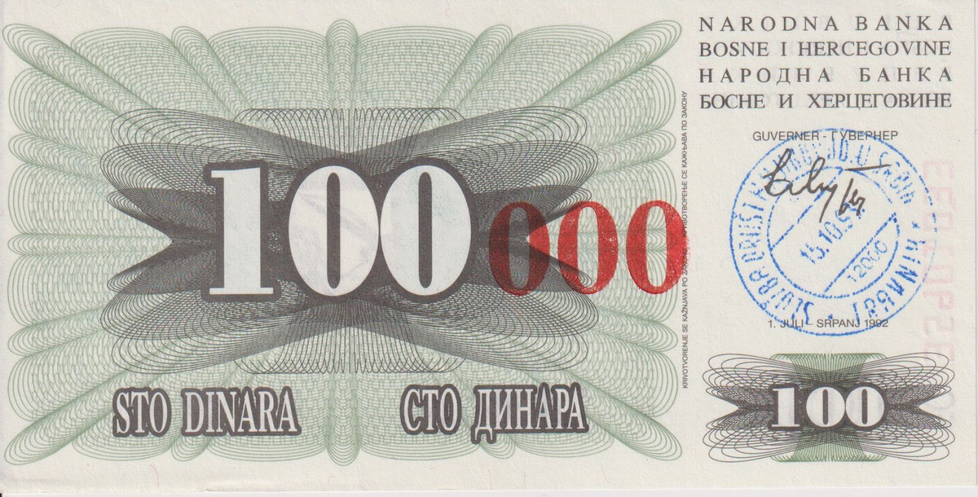 Bosznia-Hercegovina 100.000 dinár 1993.   P 56