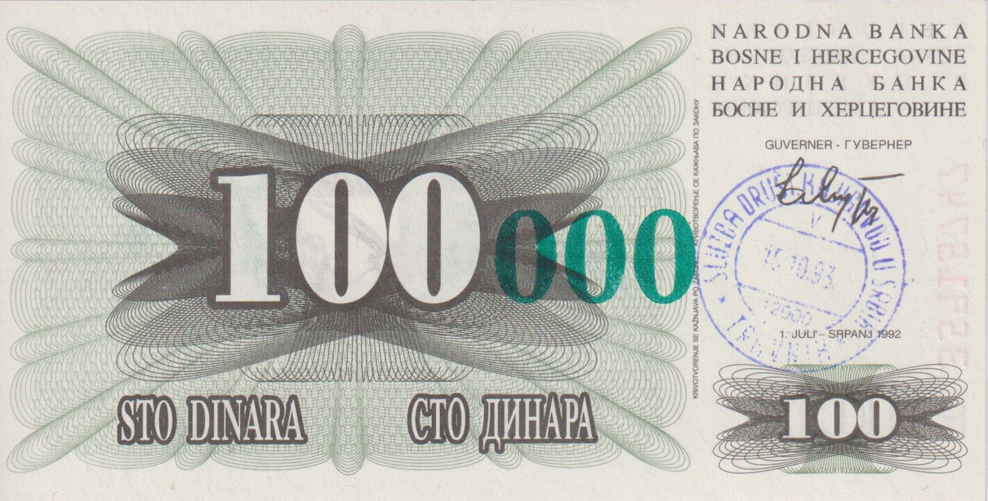 Bosznia-Hercegovina 100.000 dinár 1993.