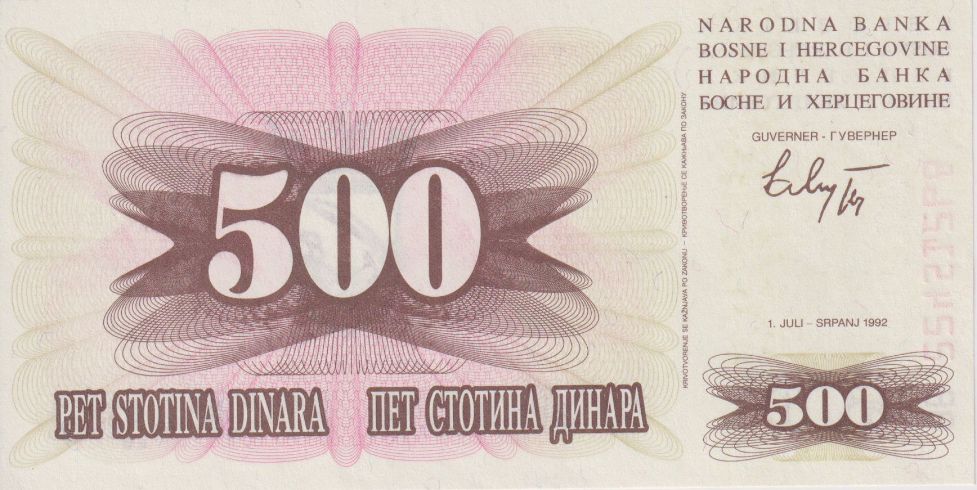 Bosznia-Hercegovina 500 dinár 1992.   P 14