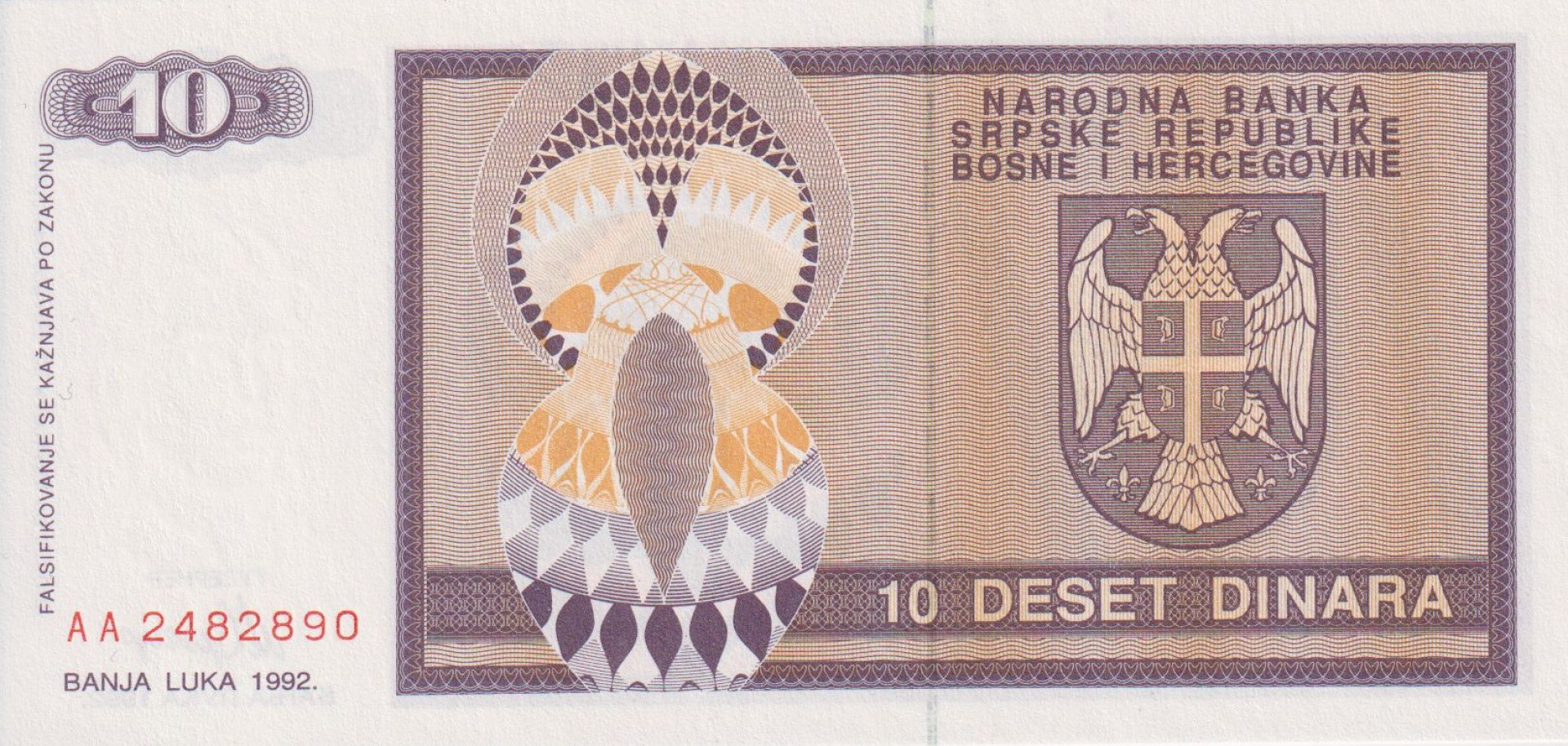 Bosznia-Hercegovina 10 dinár 1992.   P 133