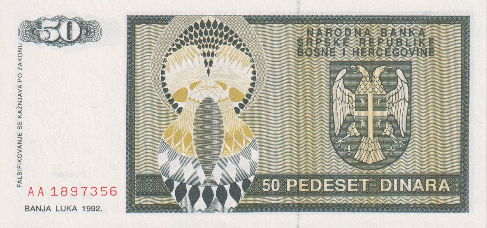 Bosznia-Hercegovina 50 dinár 1992.   P 134