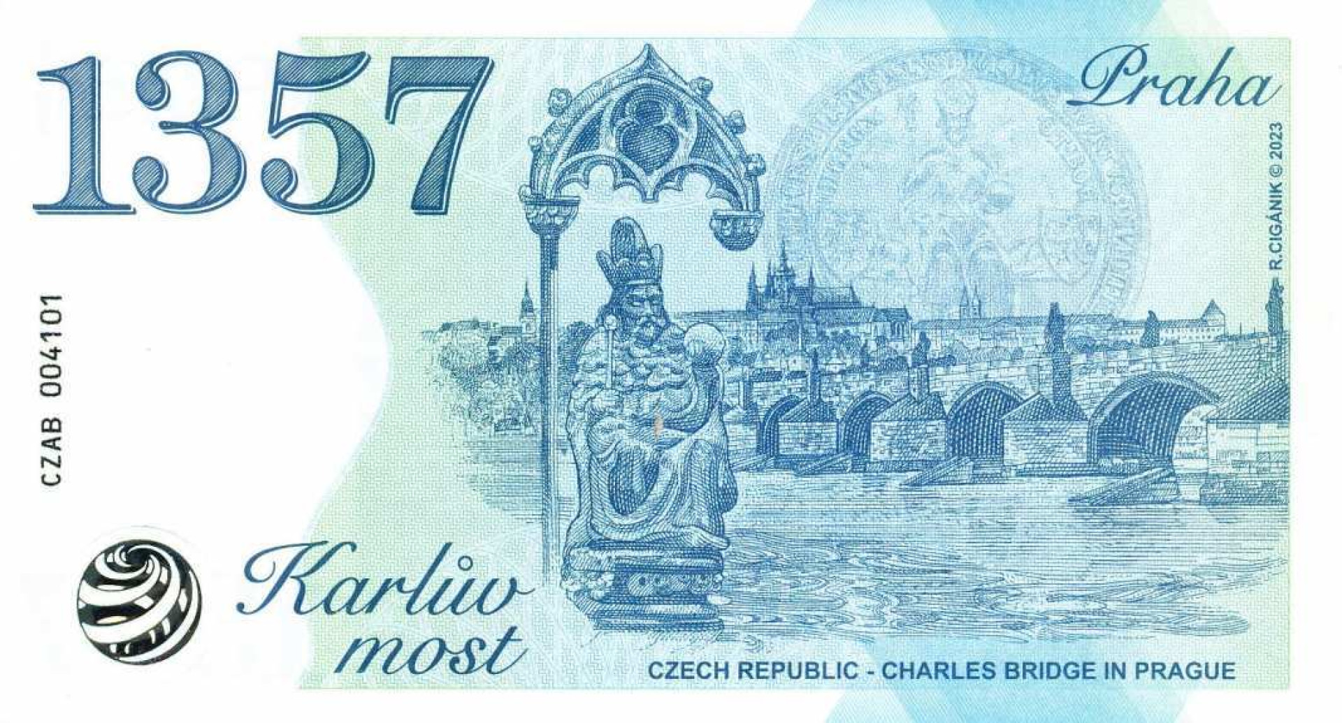 2023. Prága Károly híd Prágai vár 1410. Emlékbankjegy UV.