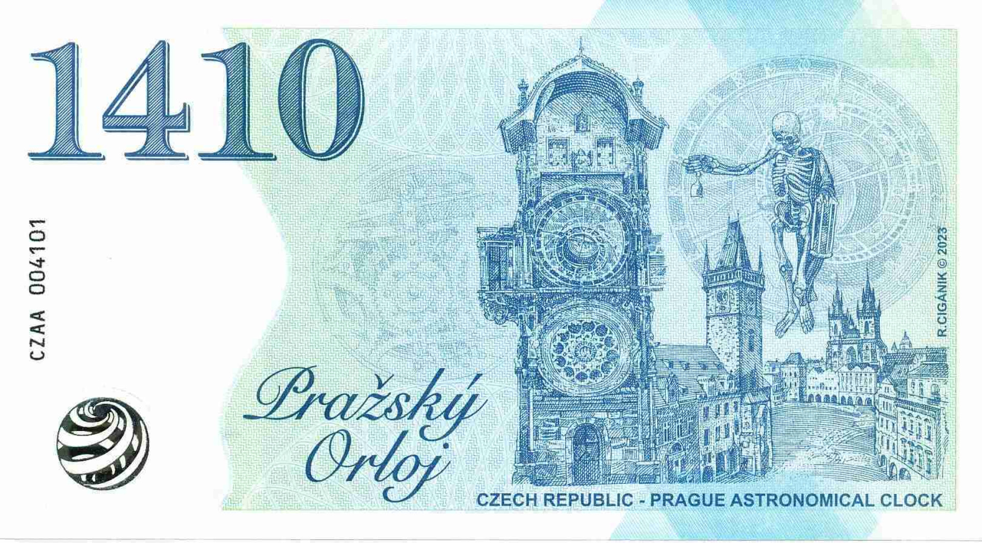 2023. Prága Óratorony 1410. Prágai vár 1357. Emlékbankjegy UV