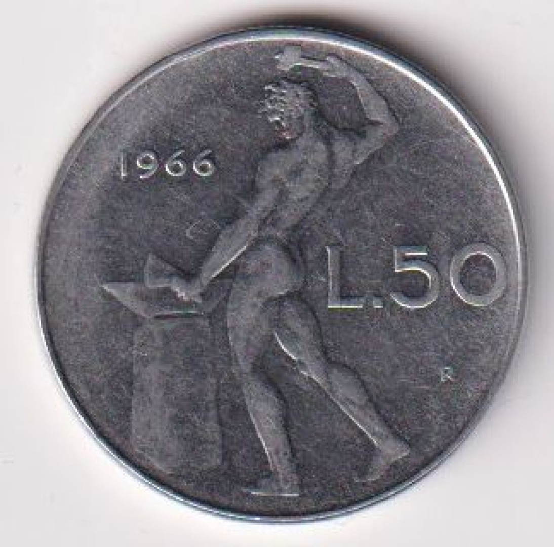 1966. Olaszország 50 lira Ni.