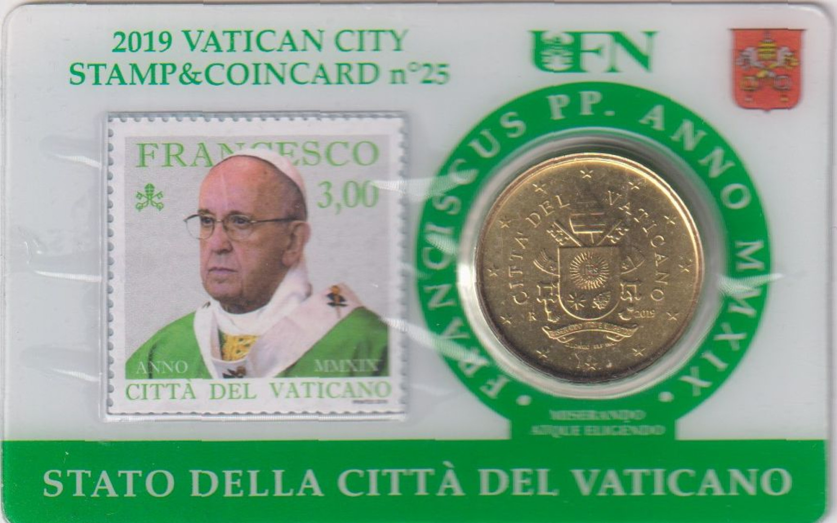 2019. Vatikán 50 Euro cent +bélyeg csom.