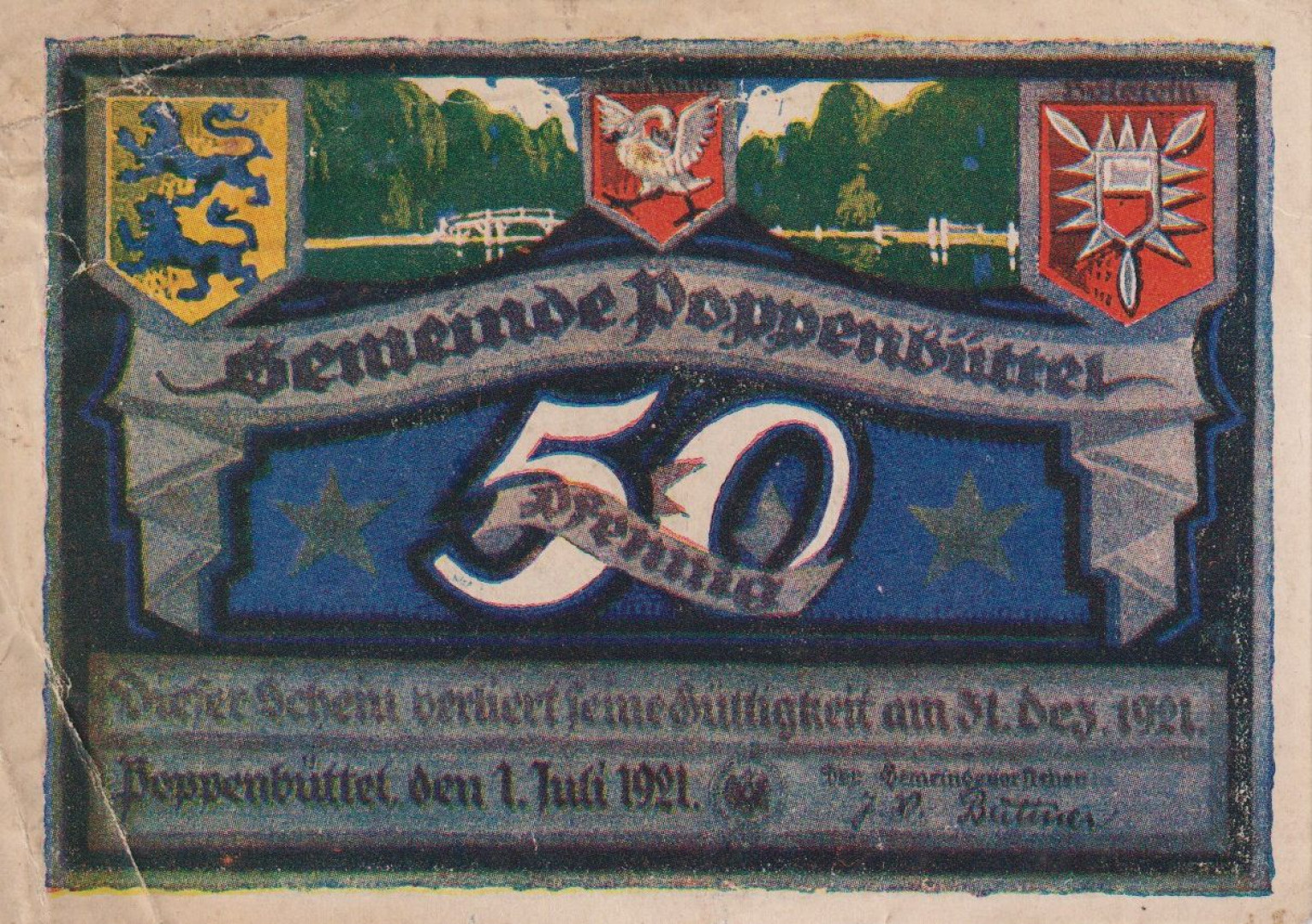 Németország Poppenbüttel 50 pfennig 1921.