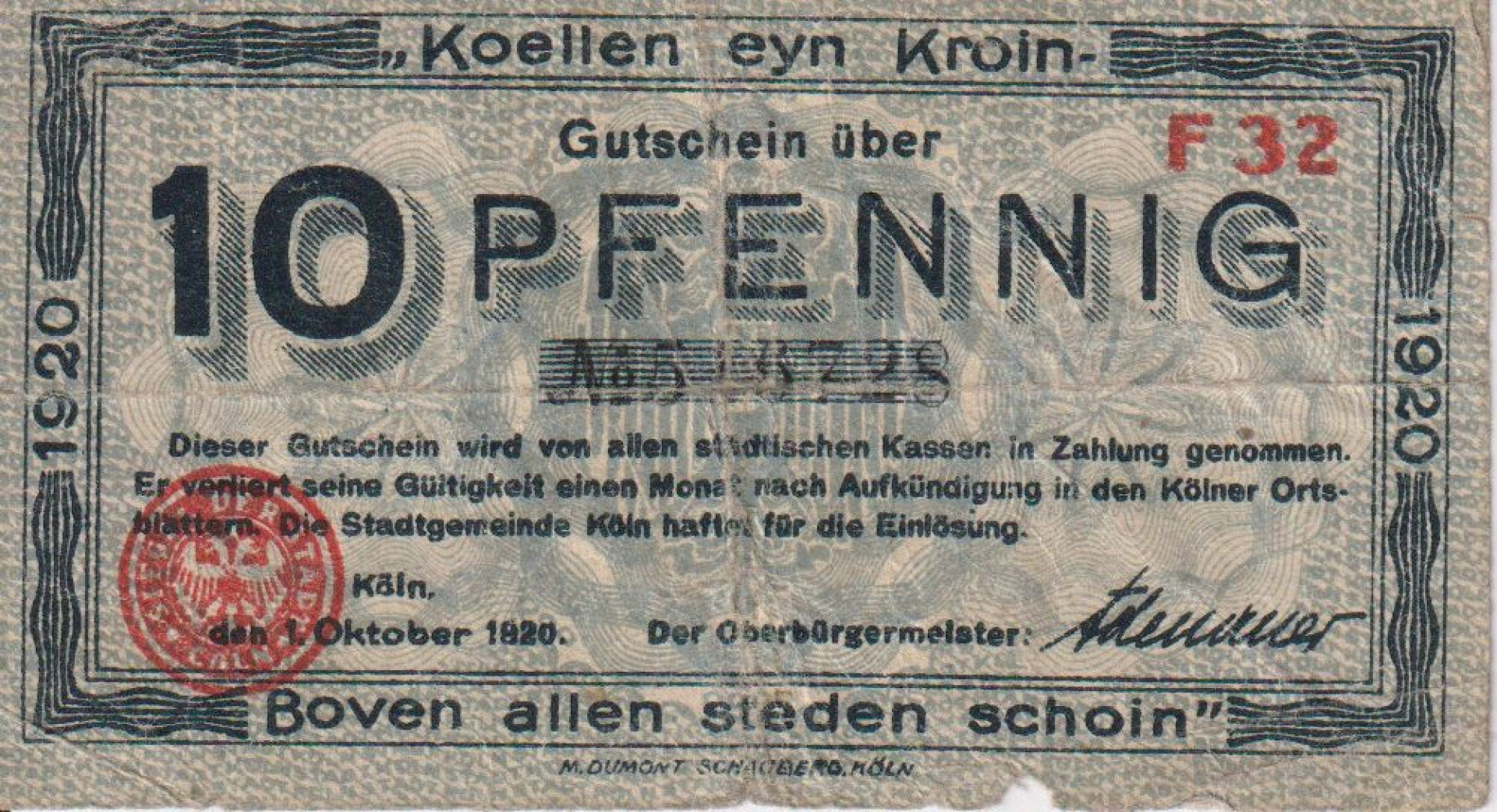 Németország Köln 10 pfennig 1920.