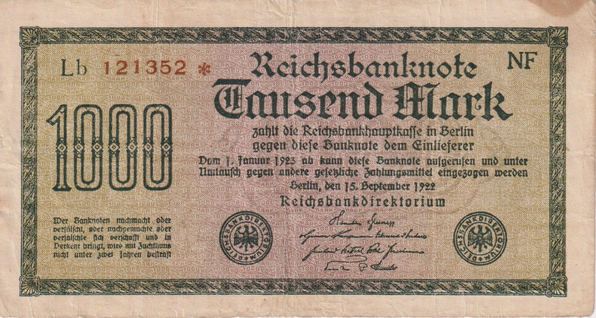 Németország 1000 márka 1922. X-GD  P76