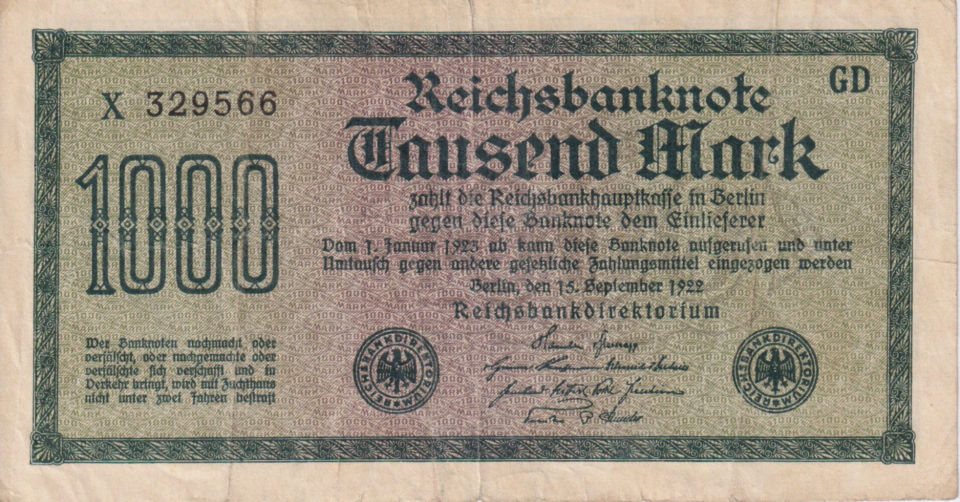 Németország 1000 márka 1922. Lb-NF P76
