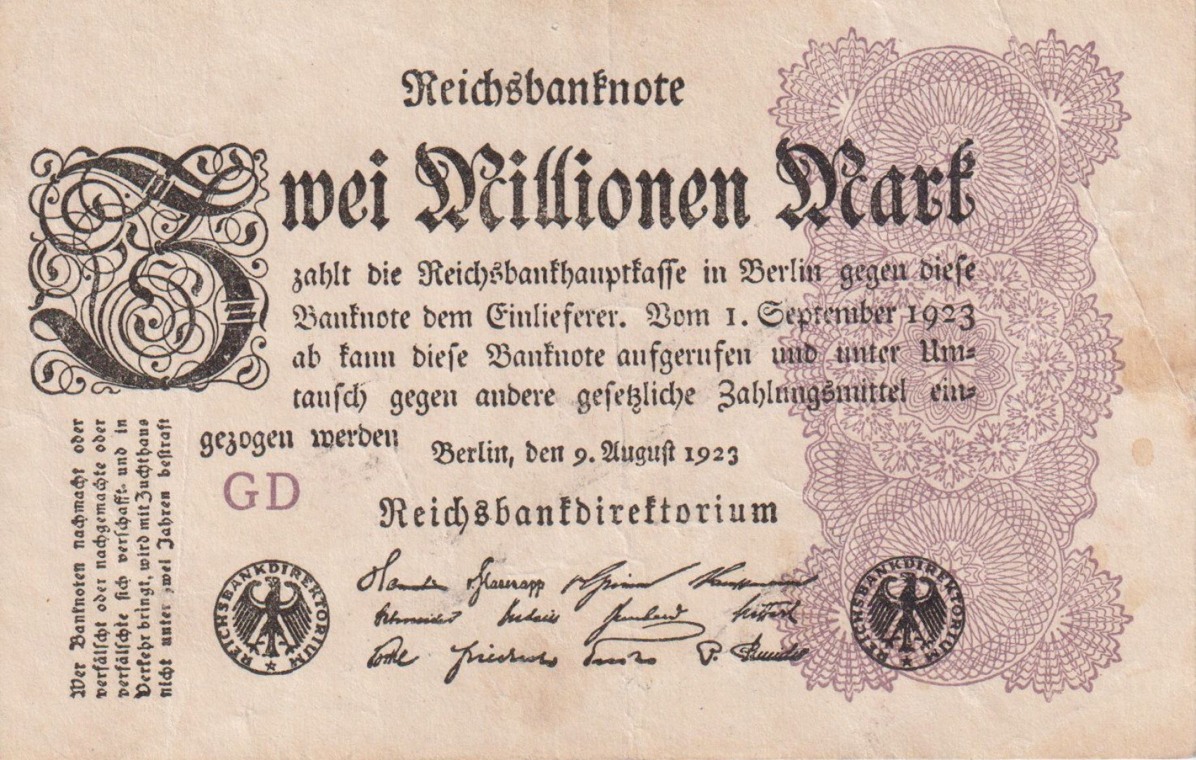 Németország 2 millió márka 1923. GD.   P104