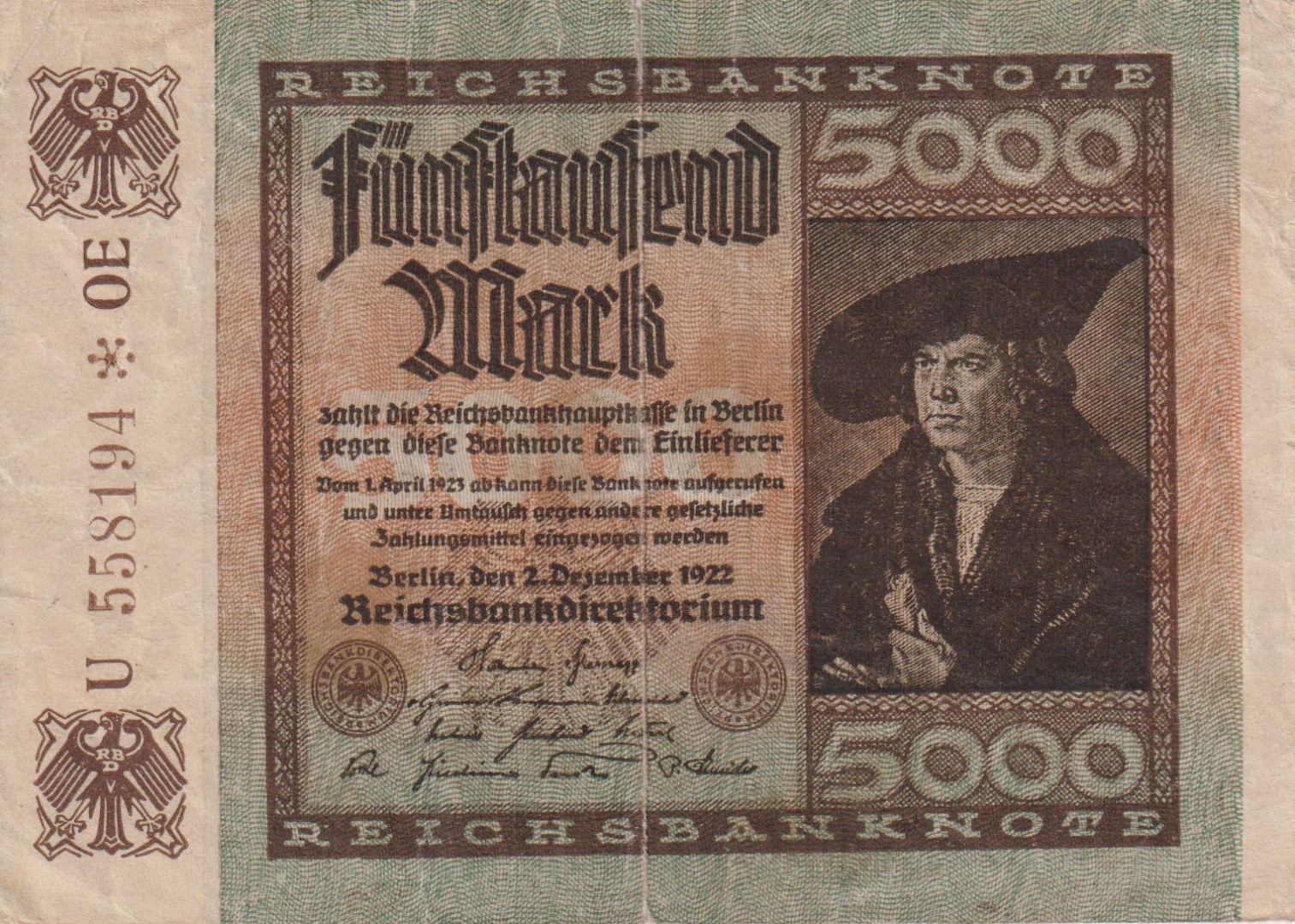 Németország 5.000 márka 1922. U-OE   P81