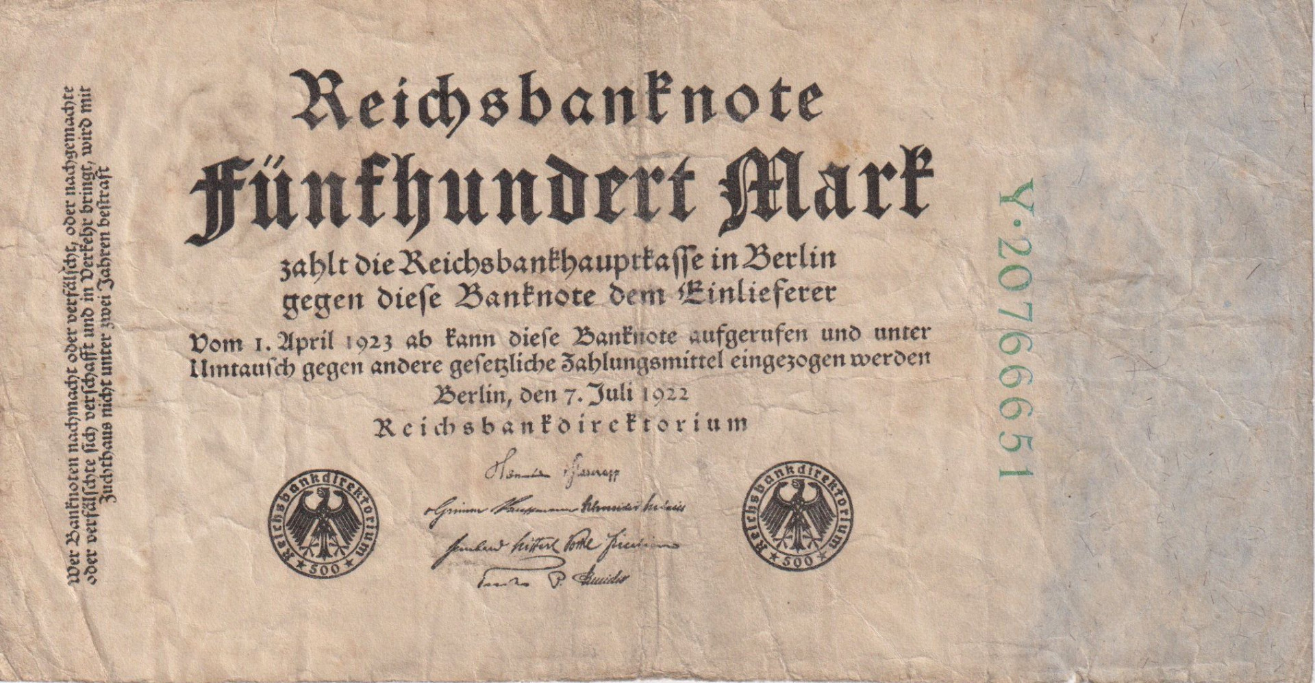 Németország 500 márka 1922.   P74c