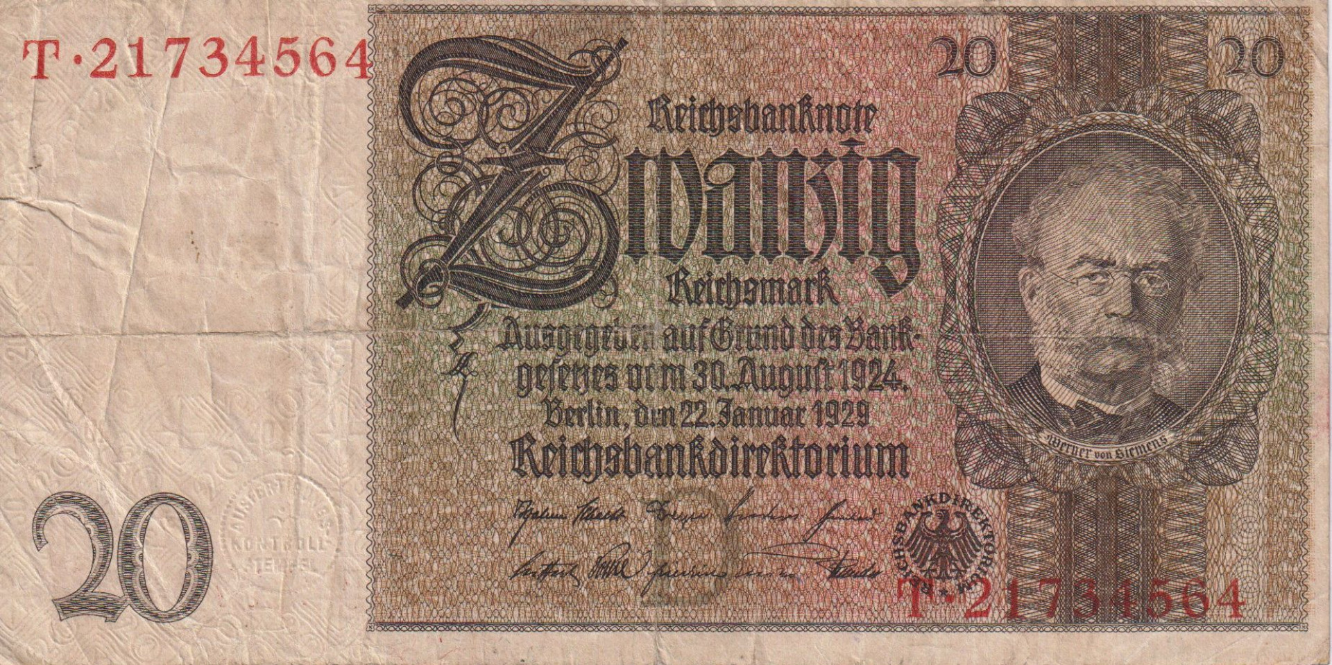 Németország 20 reichsmark 1929.    P181