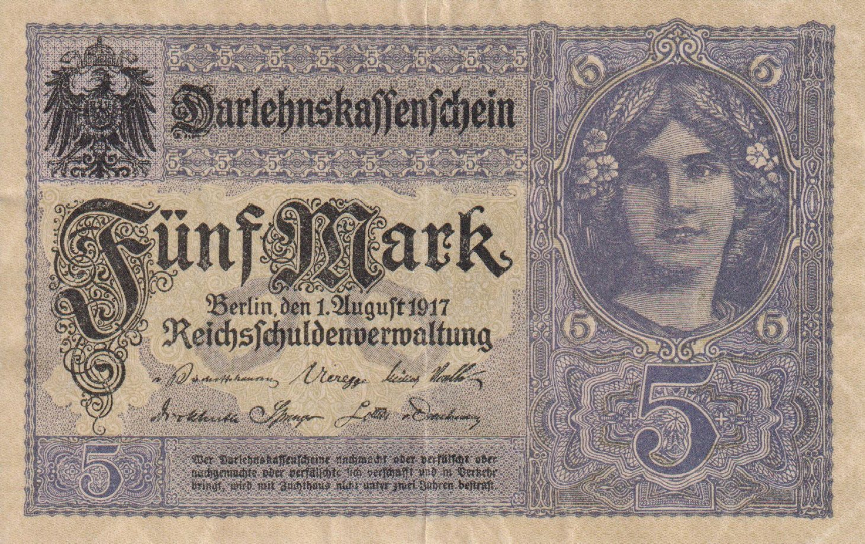 Németország 5 márka 1917.  P56a
