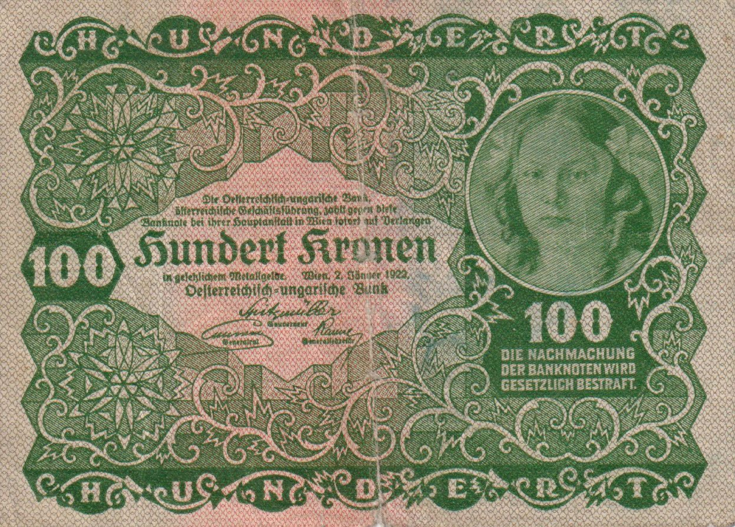 Ausztria 100 kronen 1922.  P77