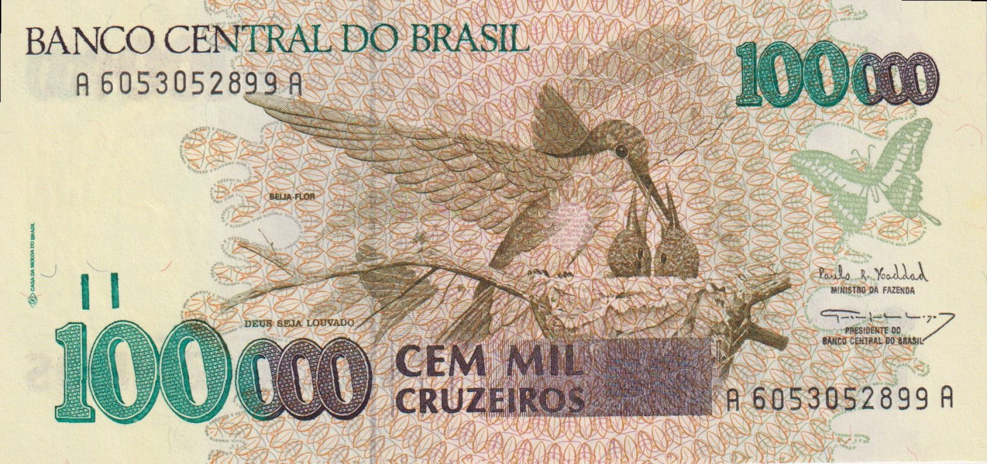Brazilia 100.000 cruzeiros 1992-93.  P235