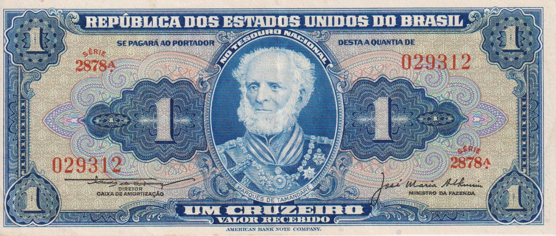 Brazilia 1 cruzeiro  1954-58.  P150c