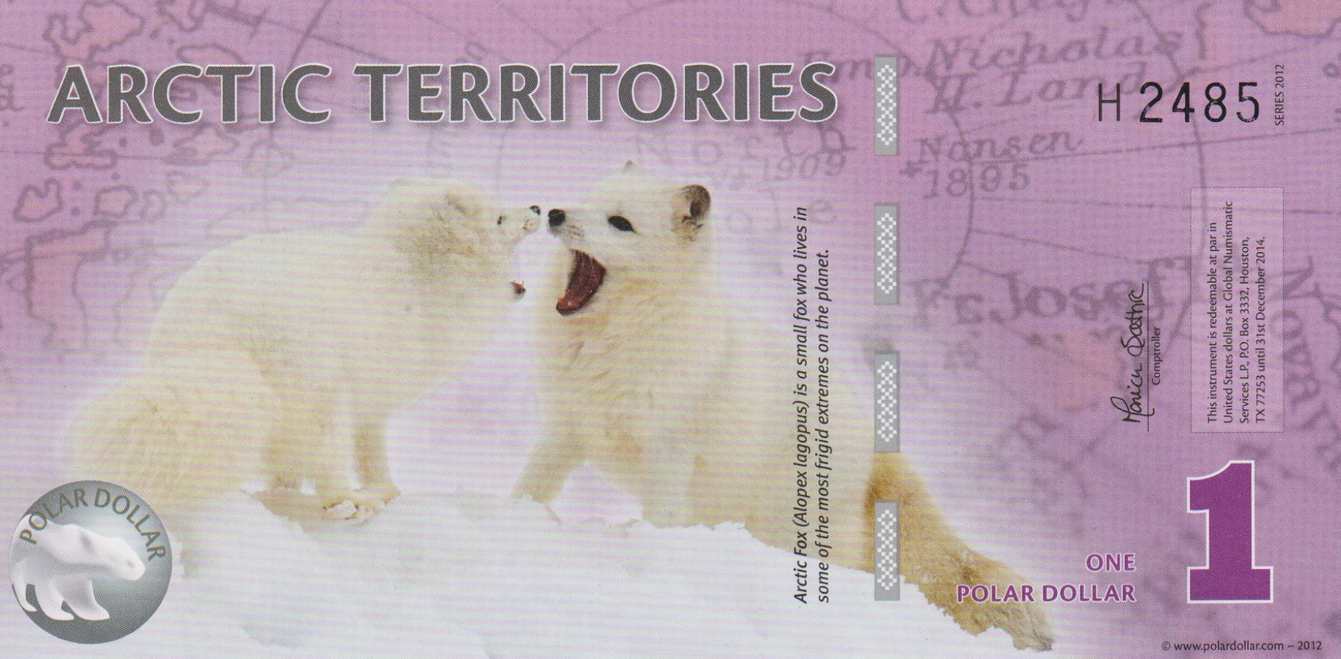 Arctic Territories 1 dollár 2012. Polimer