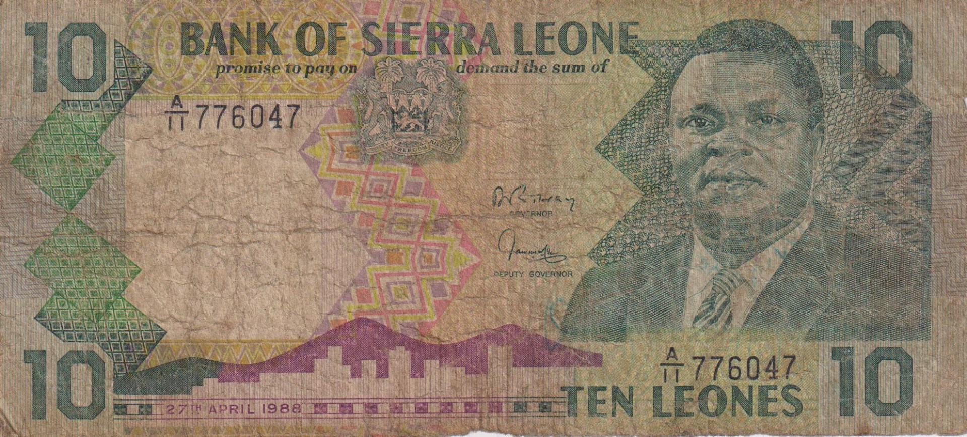 Sierra Leone 10 leones 1988.  P 15