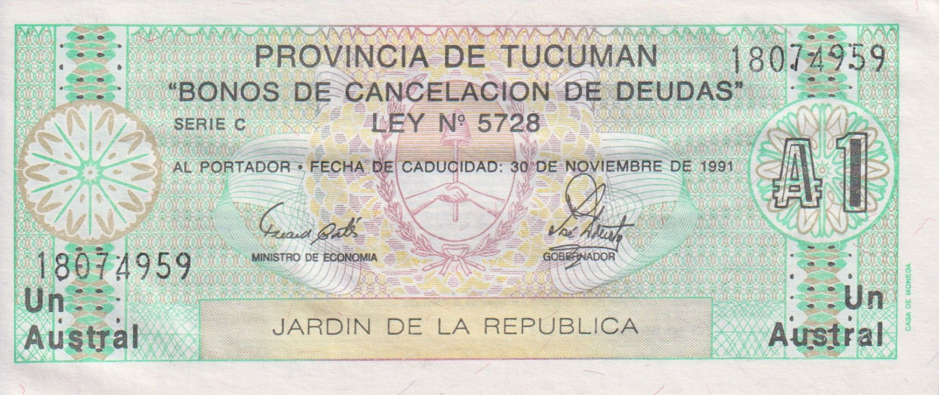 Argentina 1 austral 1991.  P-S 2711