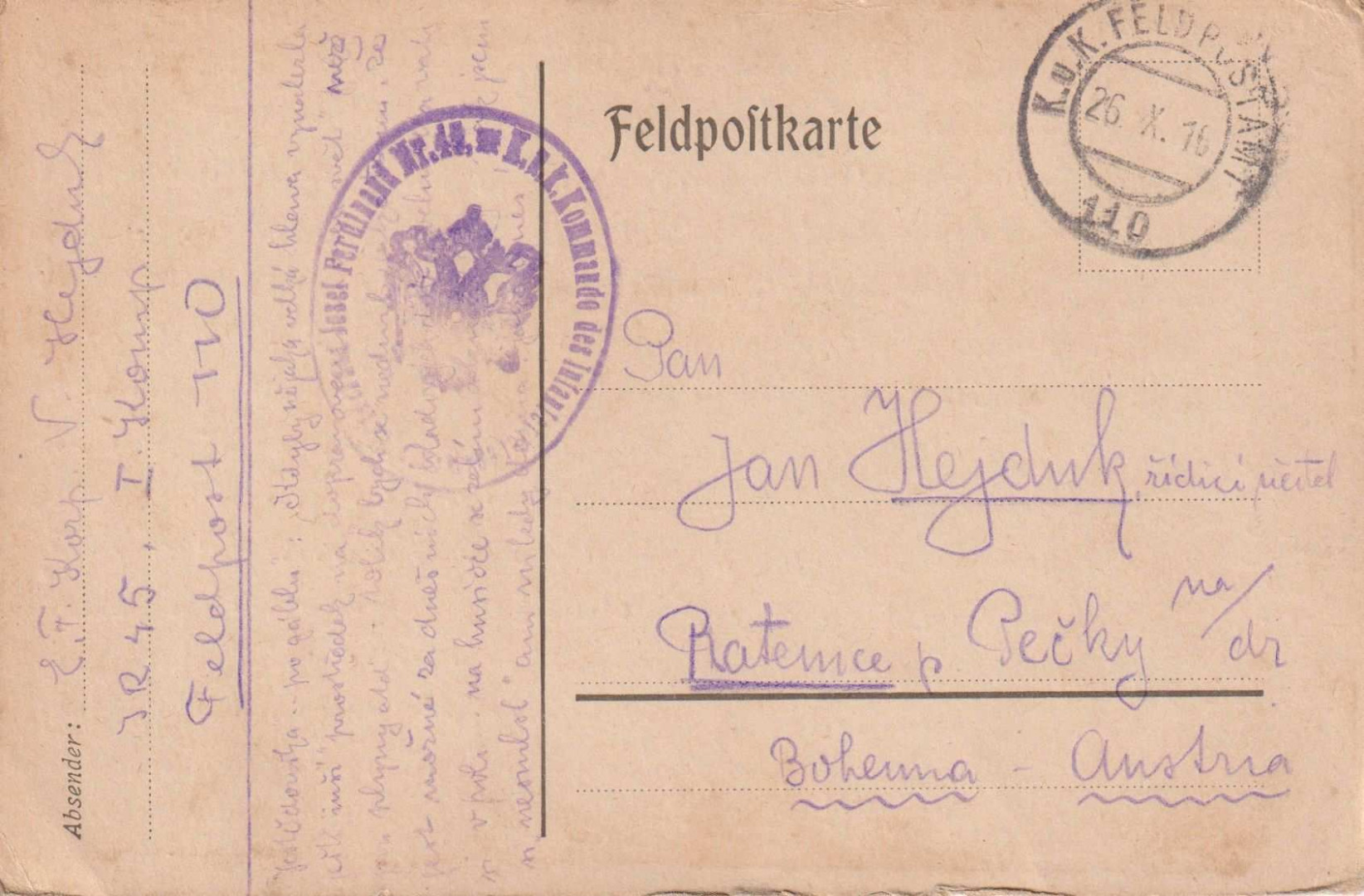 I.Vh.1916. Tábori Postai Levlap. TP. 110  No 45