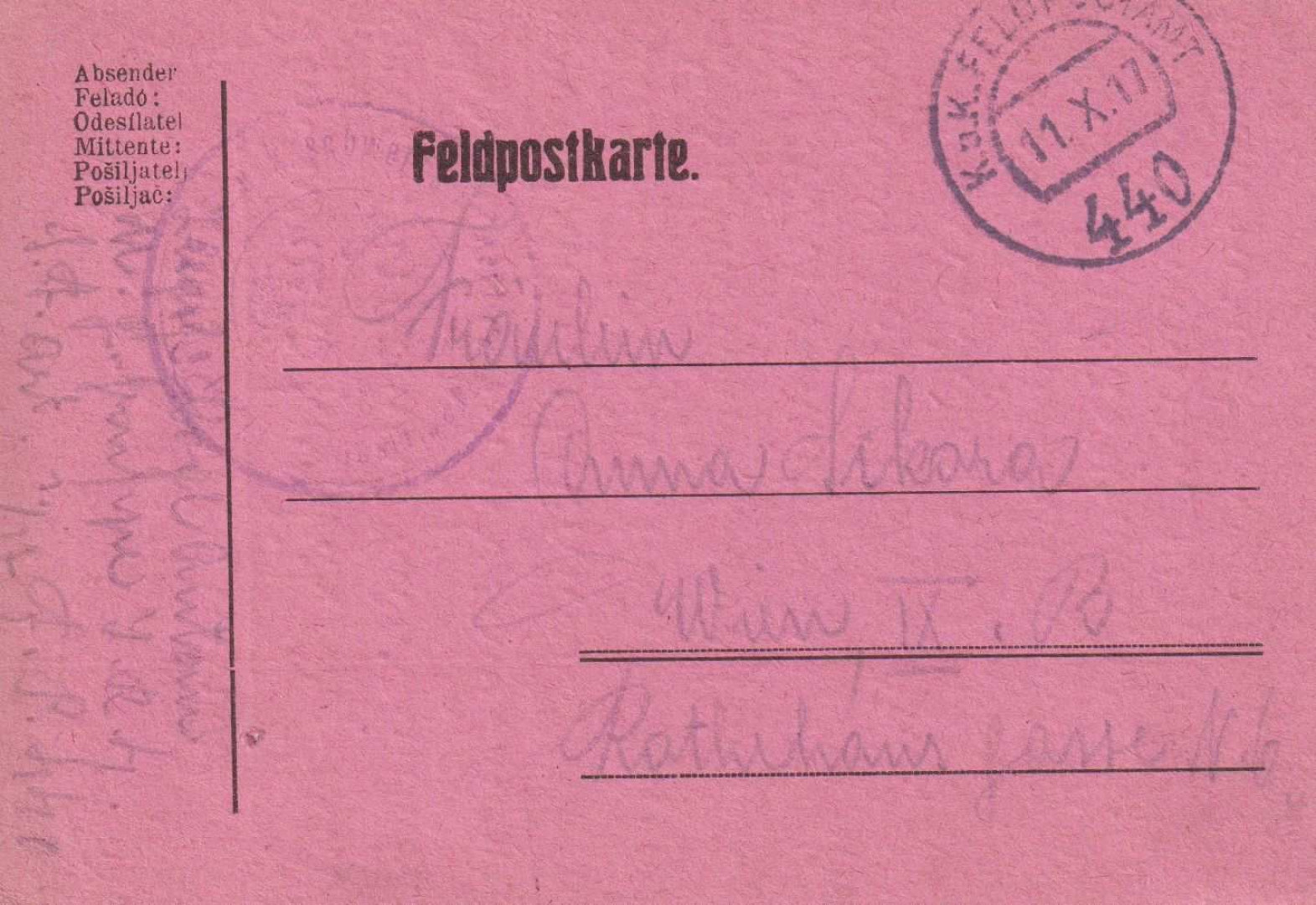 I.Vh.1916. Tábori Postai Levlap. TP. 440  Nr. 17