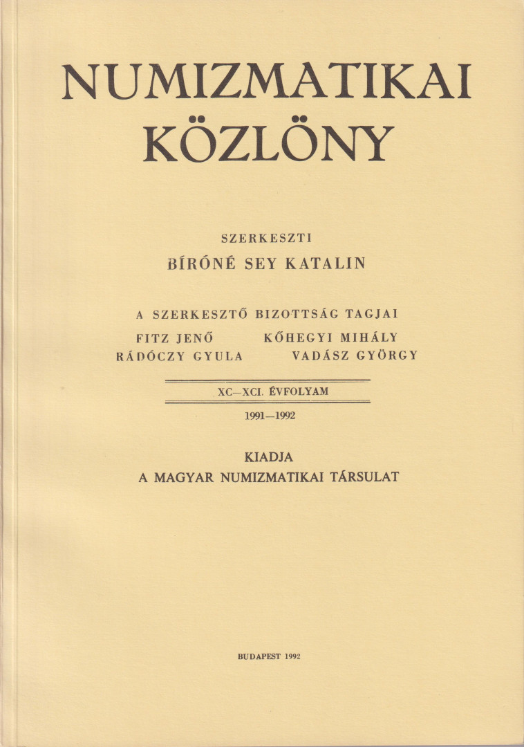 NUMIZMATIKA KÖZLÖNY  XC-XCI. Évfoly. 1991-1992
