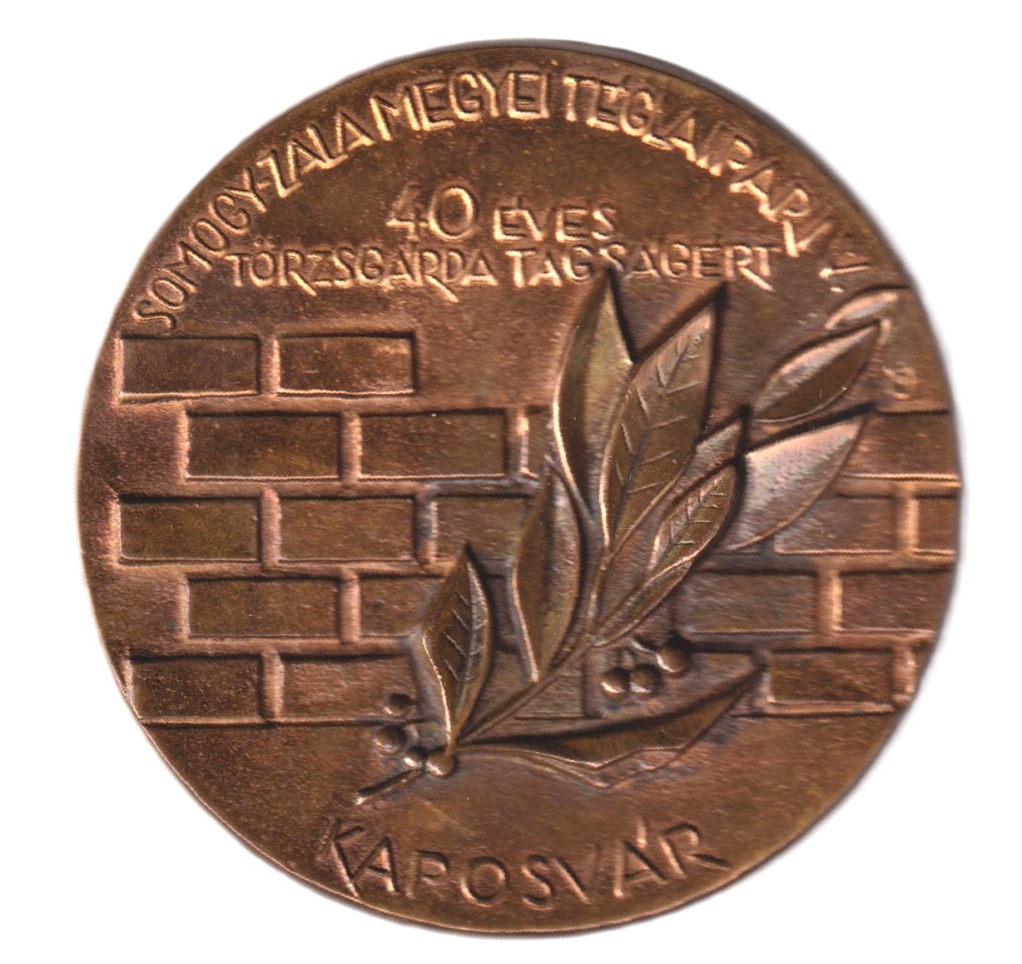 Somogy-Zala Megyei Téglaipari V. Kaposvár 40 éves törzsgárda Br. 100mm  258gr