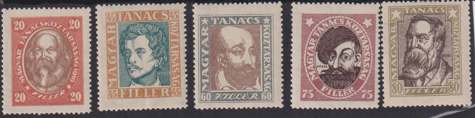 1919. Magyar Tanácsközt. Arcképek A (296-300)**álló vj.